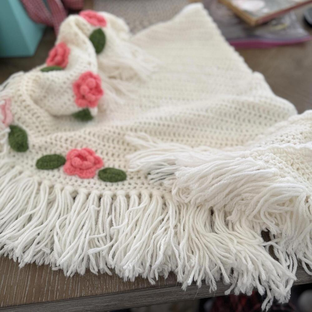 Crocheted Shawl? Couch Throw? Rosettes - Picture 6 of 7